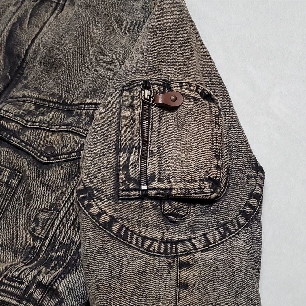 Rare Vintage 80s New Wave Todays News  Black Acid Wash Denim Puffer Jacket - Picture 7 of 14